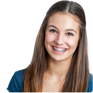 Smiling Teen Girl Showing Dental Braces.